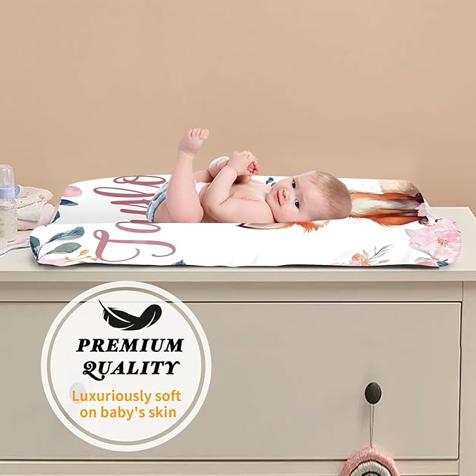 Custom Changing Pad Cover Set - Jersey Knit Ultra Soft Unisex Waterproof Diaper Changing Table Covers with Personalized Name for Baby Boys Girls - Comfy Cozy 2 Pcs Set Style07