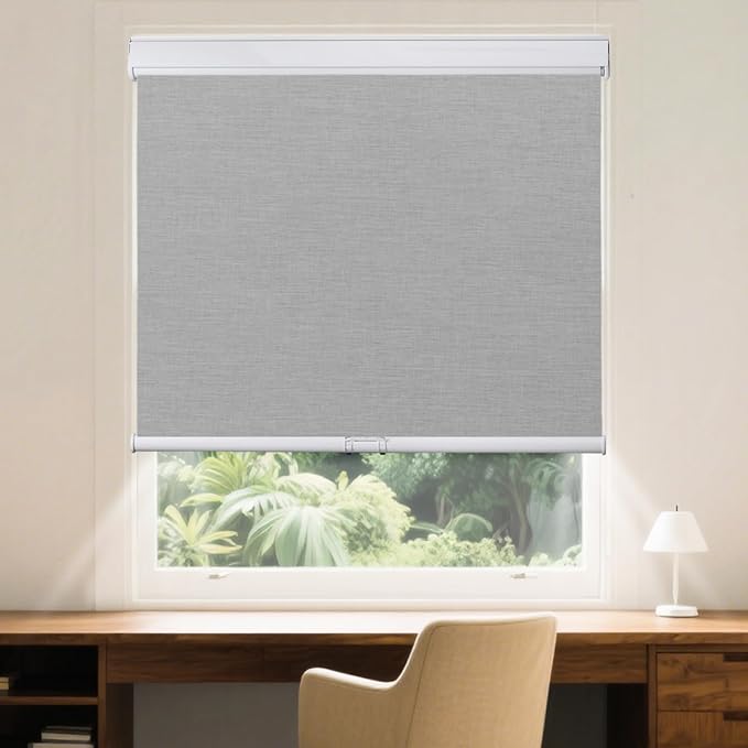 Roller Window Shades Free-Stop Cordless Blackout Blinds, Thermal Insulated Pull Down Shades for Windows, UV Protection Fabric Roller Blinds for Home Office (33.25" Wx72 H, Grey)