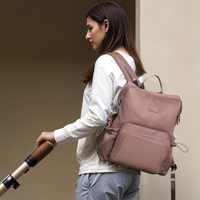 miss fong Diaper Bag Backpack - Baby Diaper Bag Neoprene Bag Large Capacity Neoprene Backpack with Diaper Changing Pad with 12 Pockets Pañaleras Para Bebe Baby Backpack for Mom & Dad -Mauve