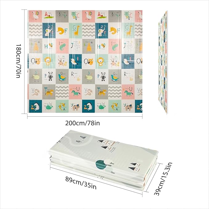 FLAGAV Baby Play Mat, 79x71x0.4inch Extra Large Folding Baby Crawling Mat, Waterproof Reversible Playmat Foam Non Toxic Anti-Slip Portable Kids Play Mat for Infant, Toddler