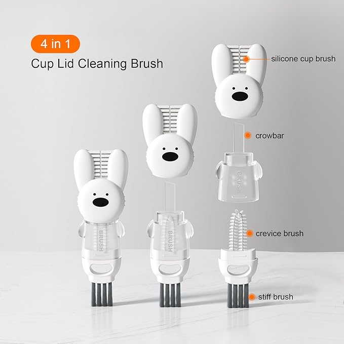 4 in 1 Cup Lid Cleaning Brush, 3 in 1 Bottle Brush, Cup Crevice Cleaning Tools, Easy to Clean and Storage, ABS+Silicone Cup Lid Gap Cleaner, Portable Multifunctional Bottle Cleaning Brush (3Pcs)
