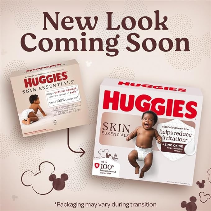 Huggies Size 2 Diapers, Skin Essentials Baby Diapers, Size 2 (12-18 lbs), 192 Count (3 Packs of 64), Packaging May Vary