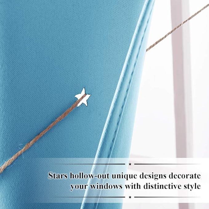 NICETOWN Twinkle Star Curtains for Baby - Kid Sky Wonder Star Cut Out Functional Room Darkening Curtains for Baby's Nursery, 52 by 63 inches, Teal Blue, 2 Pieces