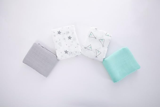 Muslin Swaddle Blankets for Baby Boys and Girls, 4-Pack Breathable and Skin-Friendly Receiving Blanket Wrap, Baby Essentials, Registry & Gift, 47 x 47 inches (Blue Contrast)