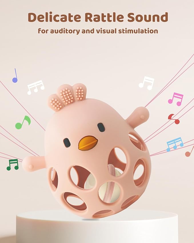 ChooKaChoo 2-in-1 Baby Teething Rattle Toy, Sensory Grasping Teether for Infants 3-12 Months, 100% Food-Grade Silicone, Easy to Hold, Soothing & Developmental, BPA Free
