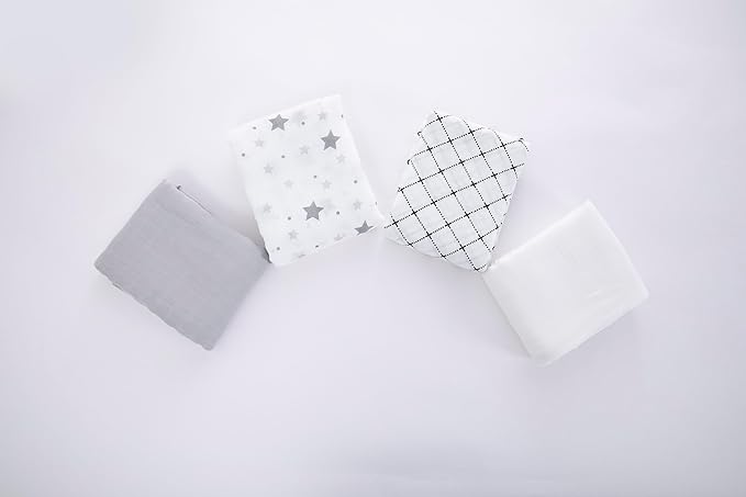 Muslin Swaddle Blankets for Baby Boys and Girls, 4-Pack Breathable and Skin-Friendly Receiving Blanket Wrap, Baby Essentials, Registry & Gift, 47 x 47 inches (Monochrome Doodles)