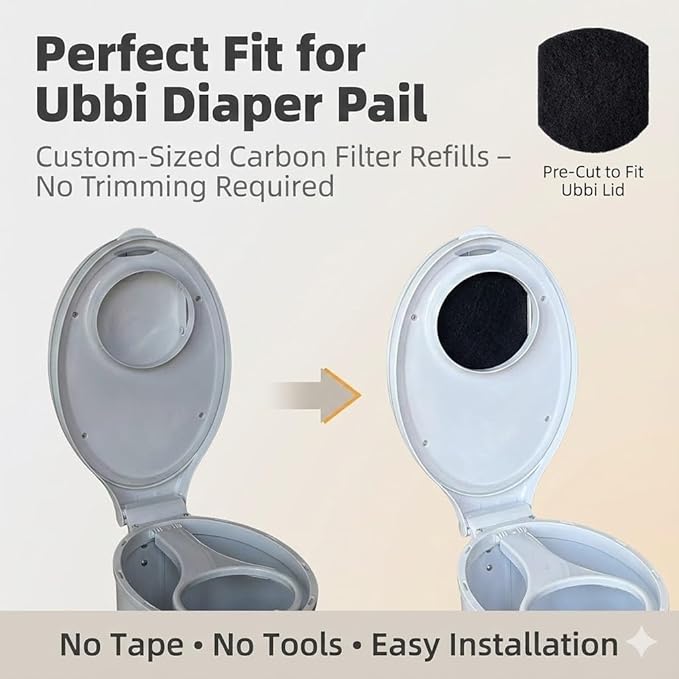 QalryXen 8 Pack Diaper Pail Deodorizer Refills Compatible with Ubbi Diaper Pail, Activated Charcoal Odor Absorbing Carbon Filters for Baby Diaper Trash Can, Helps Control Odors & Keep Home Fresh