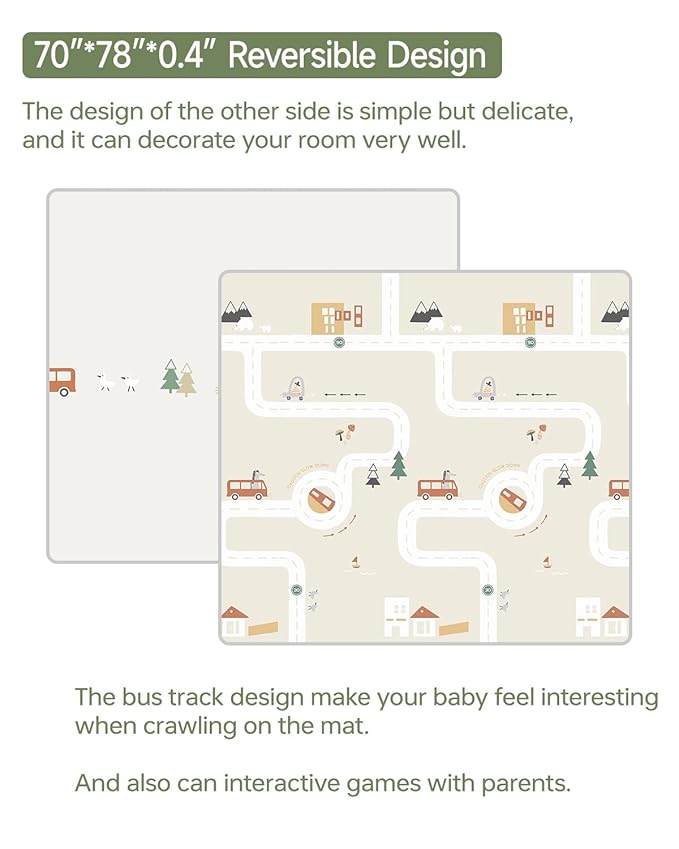 Baby Play Mat, Reversible Baby Girl Play Mat for Floor, Foam Padded Playmats for Babies and Toddlers, Large Foldable 78"x70" Waterproof Baby Crawling Mat for Indoor&Outdoor&Travel(70*78*0.4)