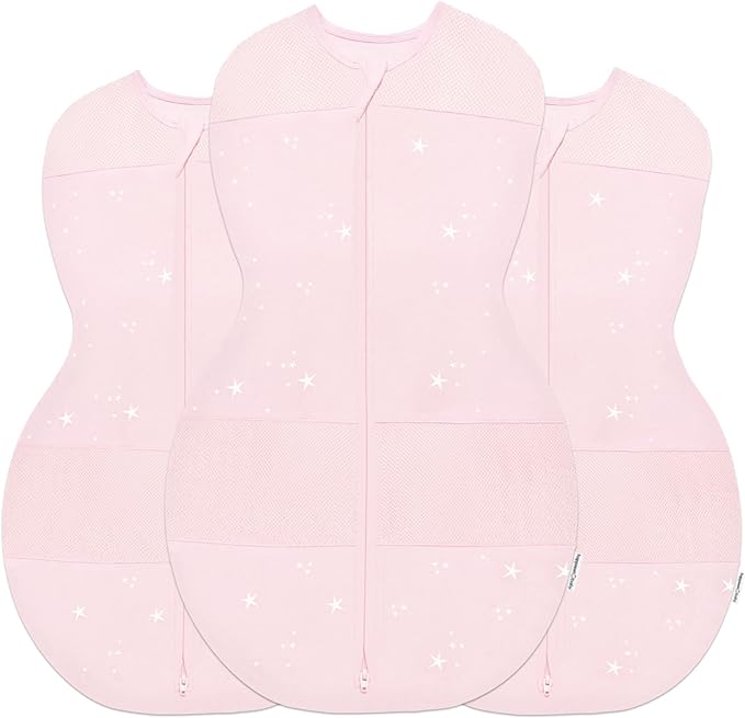 Happiest Baby Sleepea 5-Second Swaddle - 100% Organic Cotton Baby Swaddle Blanket - Doctor Designed Promotes Healthy Hip Development - 3-Pack Bundle (Rose Stars, S, M, L)
