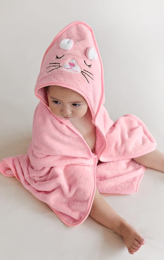 Baby Bath Towel,2 Pack Hooded Babie Towels for Newborn,Infant,Toddler,Ultra Absorbent Soft (White Bear+Pink cat)