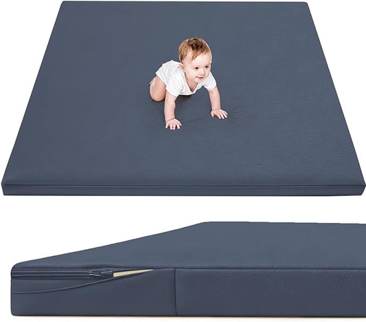 Waterproof Baby Play Mat for Floor 1.3" Thick Memory Foam 59 * 59 Cushion Playpen Playmat Tummy Time Crawling Mat Nursery Rug Pad Mattress Create Soft & Safe Area for Infants,Toddler,Kids,Navy