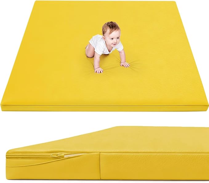 Waterproof Baby Play Mat for Floor 1.3"Thick Memory Foam 50*50 Cushion Playpen Playmat Tummy Time Crawling Mat Nursery Rug Pad Mattress Create Soft & Safe Area for Infants,Toddler,Kid,Yellow