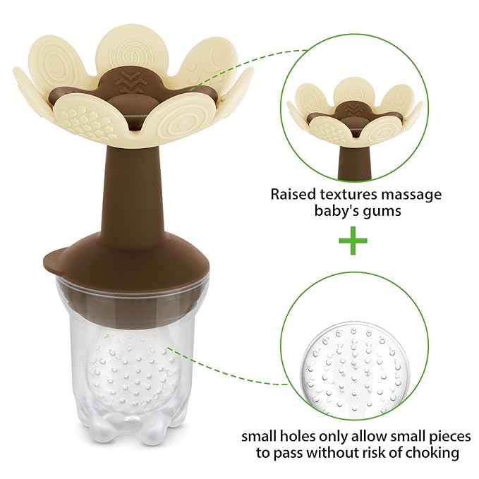 Haakaa Flower Baby Fresh Fruit Food Feeder with Mini Freezer Nibble Tray, Breastmilk Popsicle Mold for Baby Cooling Relief, Food Grade Silicone Baby Mesh Feeder for Infants 4M+ (Oat)