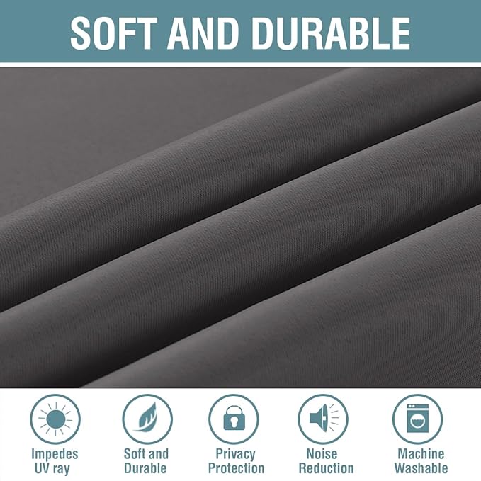 H.VERSAILTEX Blackout Curtain for Living Room Small Window Kitchen Blackout Curtains 45 inch Length Energy Saving Solid Grommet Blackout Drape, One Panel, Charcoal Gray, 52" W x 45" L