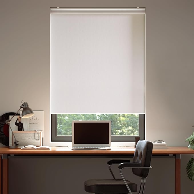 Cordless Roller Shades Blackout Blinds for Windows Room Darkening Rolled Up Shades with Spring System, UV Protection Window Shades Door Blinds for Home and Office (White, 27" W x 72" H)
