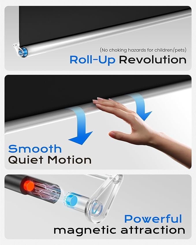 100% Blackout Portable Roller Shades with Magnetic Buckle, No Tools No Drill Cordless Blackout Blinds for Windows, Thermal Insulated Black out Curtains for Bedroom, Travel(28" W x 84" H, Black)