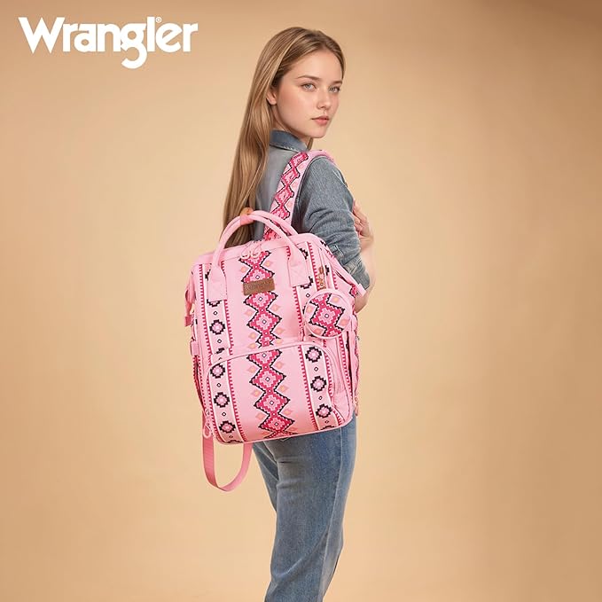 Montana West Wrangler Diaper Bag Backpack Aztec Travel Backpack Purses Western Multi-Function Baby Bags for Mom with Waterproof Insulated Pockets