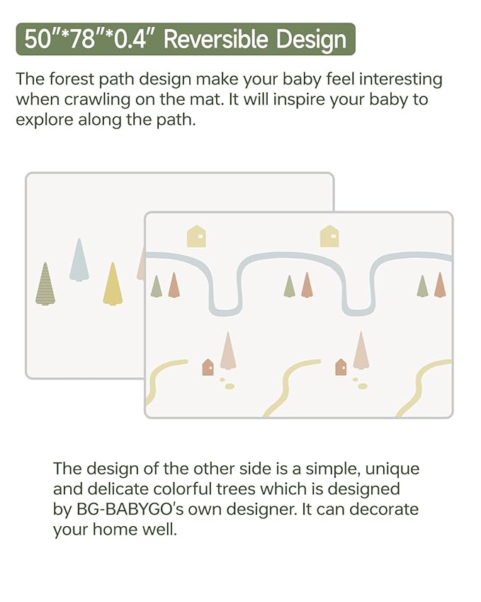 Baby Play Mat, Foldable&Waterproof Baby Play Mat for Floor, Reversible Foam Playmats for Babies Boy and Toddlers Infants, Edge Reinforcement Crawling Mat for Indoor&Outdoor&Travel(50*77*0.4)