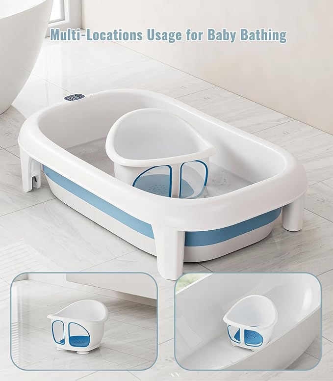 Baby Bath Seat for Babies 6-12 Months, Bath Tub for Baby with Non-Slip Suction Cups, Infant Bath Chair for Newborn, Quick-Dry Mesh (Blue & White)
