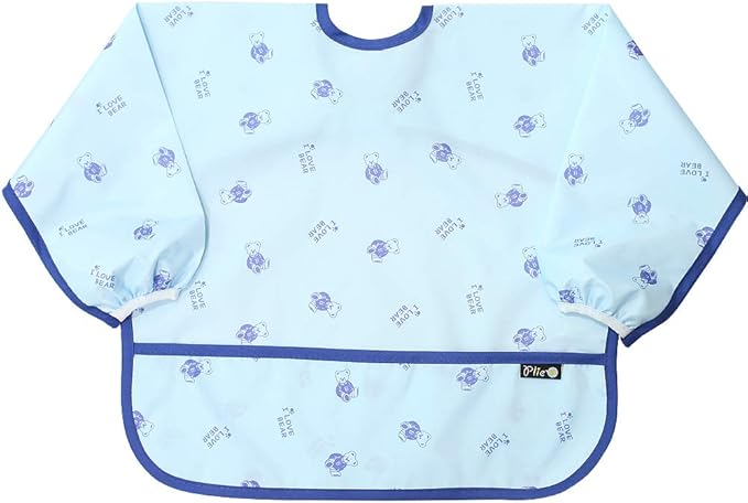 Plie Long Sleeve Waterproof Bib for Toddlers – Soft Feeding Smock for Baby Mealtime, Self-Feeding, BPA-Free, Easy Clean