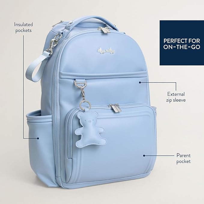 Itzy Ritzy Diaper Bag Backpack – Large Capacity Boss Plus Baby Backpack Diaper Bag Featuring 19 Pockets, Changing Pad, Stroller Clips, and Comfortable Straps (Teddy Blue)