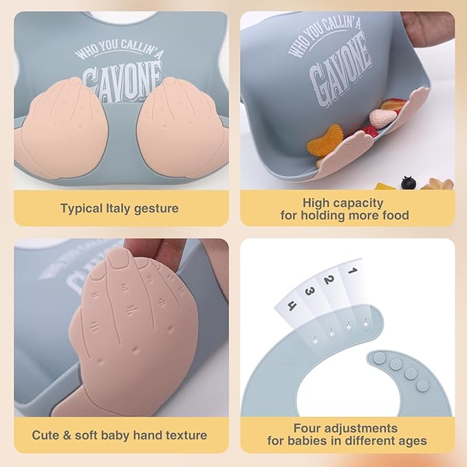 Teasin' Teethers Funny Italian Silicone Baby Bib with Pocket Food Catcher for Toddlers and Infants Funny Baby Bib Gift