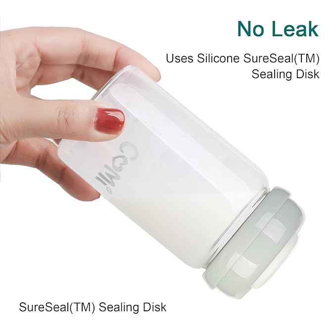 COMI Wide Neck Glass Breastmilk Collection n Storage Bottle, 4 Packs, 6oz with Screw Ring Sealing Disk; Re-markable Sealing Disc. BPA Free, Fits Breast Pumps & Nipples (4 Gray Lids) | Wide Neck, 4 Packs, BPA Free