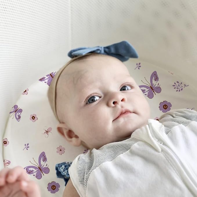 Little Grape Land Bassinet Sheets 4 Pack, 33" x 18" Fitted Bassinet Sheets Up to 4" Deep Pocket, Ultra Soft Baby Bassinet Fitted Sheets for Bassinet Mattress, Butterfly Meadow