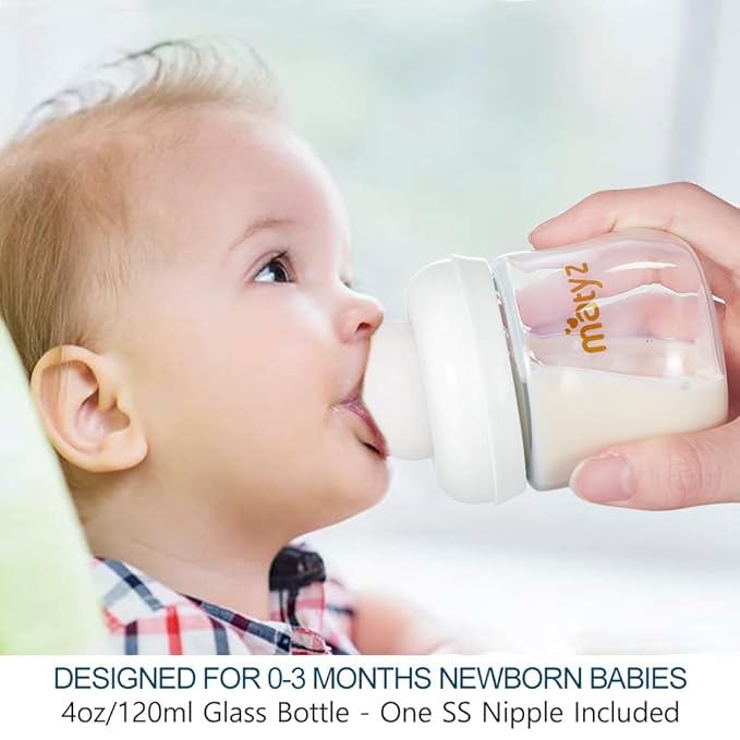 Matyz 2-Pack Glass Baby Breastfeeding Bottles With Caps (White, 4Oz) - Wide Neck New Born Bottles For Baby Breastfeeding - Breastfeeding Bottles For Newborn Babies - 4 Oz Glass Baby Bottles 0-3 Months