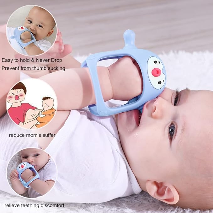 Smily Mia Baby Teething Toys for 0-6Months, Teethers for Babies 3-6Months | Penguin Teether | Hand Teether |Teething Mittens for Teething Relief, Baby Pacifier |New Born Essentials, Light Blue