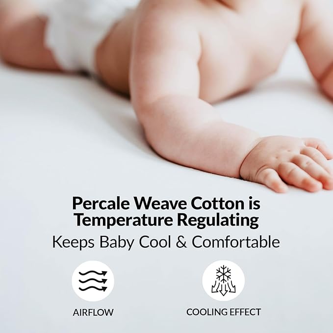 100% Organic Cotton Mini Crib Sheets (3-Pack) - GOTS Certified - Breathable Pack n Play Sheets Fitted - Double-Elastic for Secure Fit, Extra Protection for Your Baby - Gender-Neutral Prints (27"x39")