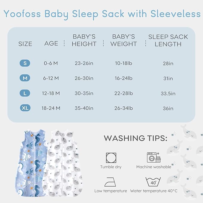 Yoofoss Baby Sleep Sack 0-6 Months, 1.5 Tog Sleep Sack, Fleece Baby Wearable Blanket with 2-Way Zipper, Neborn Sleeping Sack, Soft Warm Lightweight(Small)