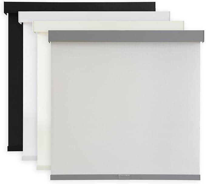 AOSKY Light Filtering Roller Shades Cordless Blinds for Windows, 1% Openness Free-Stop Shades with Valance, Thermal Insulated Fabric, UV Protection, Natural Woven Blindss（45" W x 72" H, Grey）