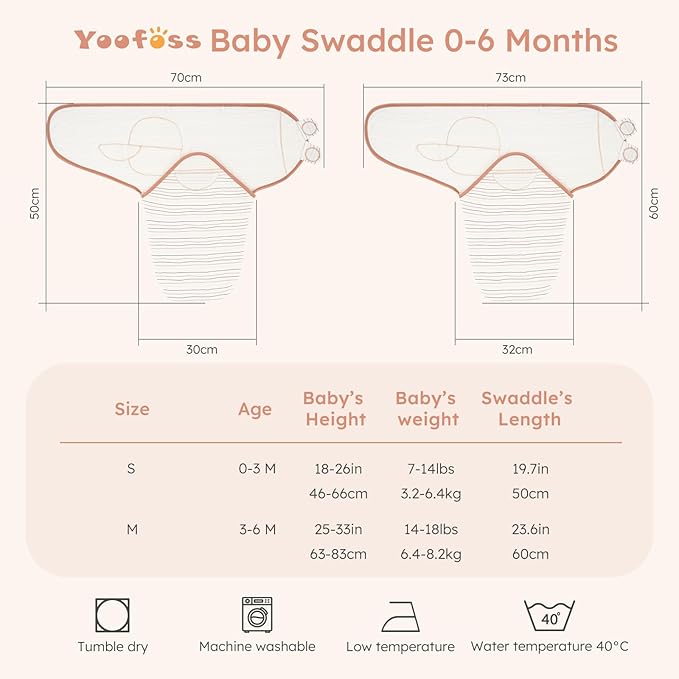 Yoofoss Baby Swaddles for Newborns 100% Organic Cotton, Adjustable Swaddle Sleep Sack 0-3 Months Newborn Swaddle Sack, Breathable Soft(Small)