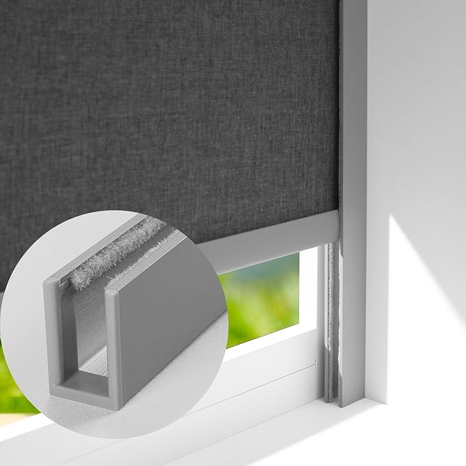 ZSTARR U Channel Aluminium Alloy Light Blocking Strips for Roller Blinds Light Gap Blockers Window Shades Side Rail Tracks Bedroom Sleep Nursery (Grey,58",2Pcs)