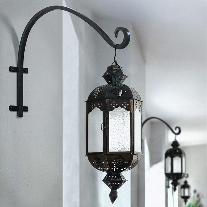 Heavy Duty Hanging Plant Bracket: 50lbs Weight Capacity - Bird Feeder Hangers 2 Packs, 12-Inch Black Metal Plant Bracket Wall Hook for Birdhouse, Wind Chimes, Lanterns, Easy to Install