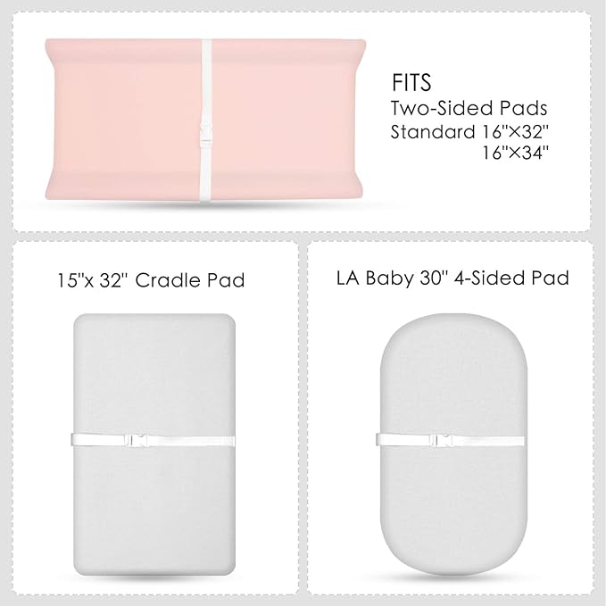 TILLYOU Changing Pad Cover Set in Soft Jersey Material Diaper Changing Pad Cover Girl - Fits 32"/34''x16 Contoured Pad for Babies,Peachy Pink & Lt Gray