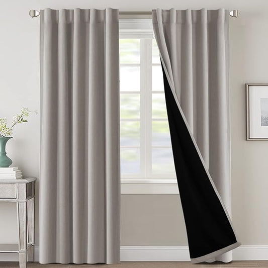 H.VERSAILTEX 100% Blackout Curtains for Bedroom with Black Liner Full Room Darkening Curtains Thermal Insulated Back Tab/Rod Pocket Window Drapes for Living Room, 2 Panels, 42 x 84 Inch, Warm Taupe
