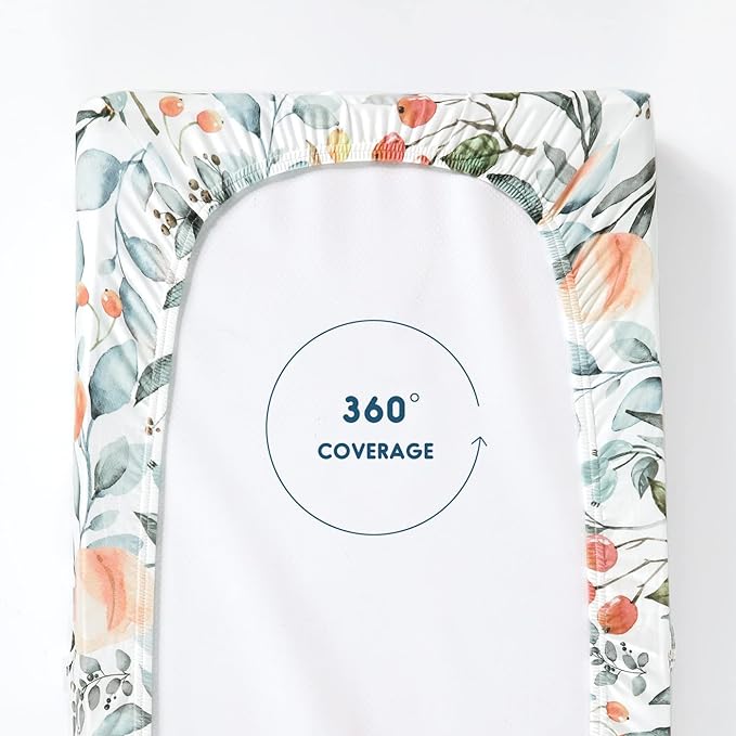 GRSSDER Stretch Ultra Soft Jersey Knit Changing Pad Cover Set 2 Pack, Change Table Pad Covers Fit 32"/34" x 16" Pads Safe and Snug, Stylish Watercolor Flowers and Fruits for Girls