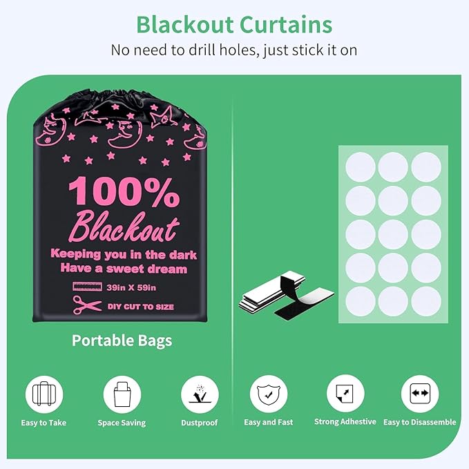 100% Blackout Blind Curtains Window Cover White (39"x 59") [DIY Cut to Any Size or Shape] [Hook & Loop Tabs][ Portable Bags for Travel ] [Light & UV Blocking ] for House,Baby Nursery,Apartment