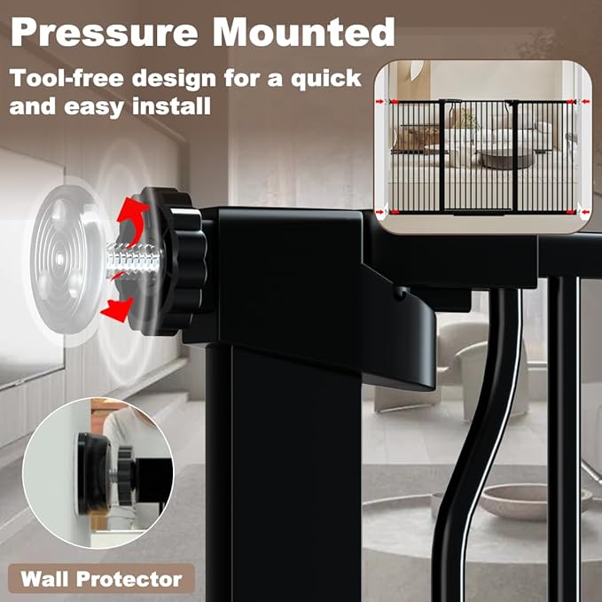 40.55" Extra Tall Dog Gate for Doorways Stairs, 57.5-60.2 in Extra Wide Baby Gate Walk Thru, Pressure Mounted Tall Pet Gates No Drill, Large Doggie Gates with Door, Auto Close Indoor, Black