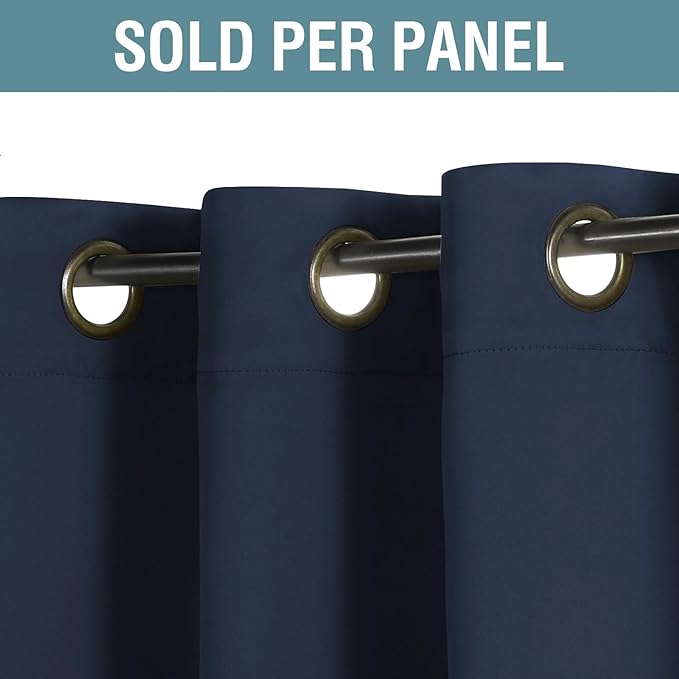 H.VERSAILTEX Blackout Curtain for Living Room Small Window Kitchen Blackout Curtains 45 inch Length Energy Saving Solid Grommet Blackout Drape, One Panel, Navy Blue, 52" W x 45" L