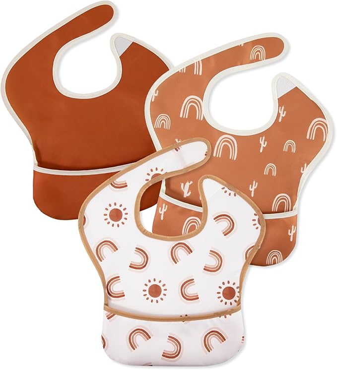 CIVARUA KIDS 3-Pack Waterproof Baby Bibs for Eating - Mess Proof Lightweight Toddler Feeding Bibs with Large Food Catcher