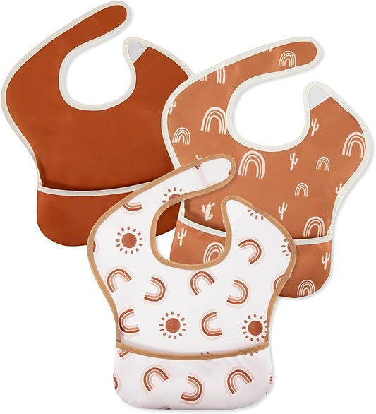 CIVARUA KIDS 3-Pack Waterproof Baby Bibs for Eating - Mess Proof Lightweight Toddler Feeding Bibs with Large Food Catcher