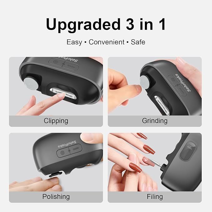 Electric Nail Clipper 3-in-1 with LED Light, Nail Trimming, Filing & Polishing, Magnetic Cover, Wide Opening for Thick Nails, Type-C Charge, Portable and Safe for Kids, Adults & Seniors
