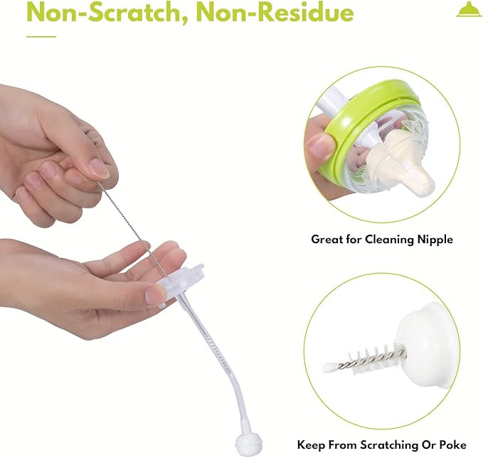 CAREBABYMORE Baby Bottle Brush Set with Nipple Cleaner and Suction, 10.2" Cleaning Brush and 6.5" Sponge Bottle Brush with A Replacement Brush Head and Two 6.7" Straw Brushes, Pack of 5 (Pink)