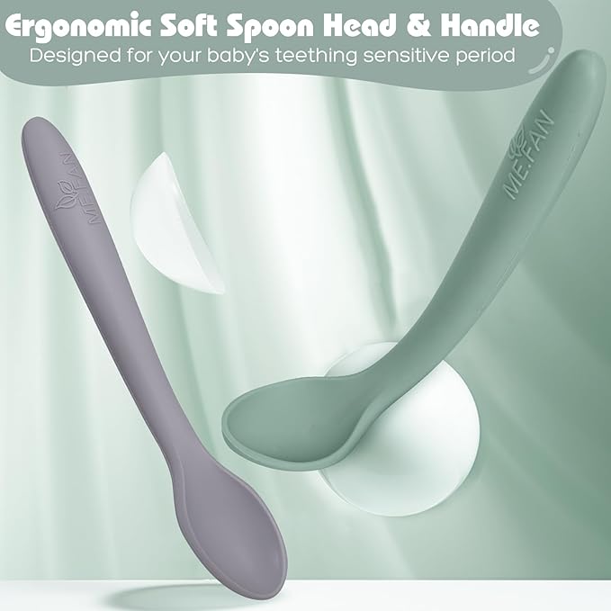 ME.FAN Silicone Baby Spoons - 6 Pack Feeding Spoon for First Stage Baby & Infant, Baby Utensils Soft Training Spoons - Morandi Color