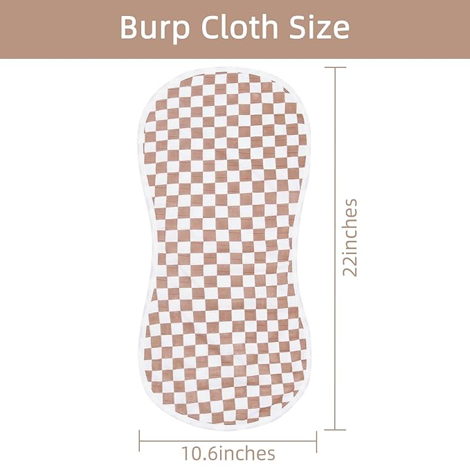 LifeTree Muslin Baby Burp Cloths - 2 Pack 70% Viscose from Bamboo and 30% Cotton Large 22'' by 10'' Absorbent Milk Spit Up Rags - Burping Cloths for Newborn, Girls Boys, Bear and Checkered
