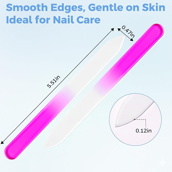 SIUSIO 10 Pack Professional Czech Crystal Glass Nail Files Double Sided Etched Surface Files Gradient Rainbow Color for Acrylic Nail Emery Boards & Buffer (Pink)