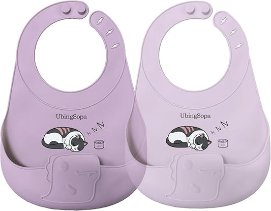 UBINGSOPA Silicone Baby Bibs – Adjustable, Soft, Waterproof & Durable, with Large Food-Catching Pocket, Feeding-Friendly